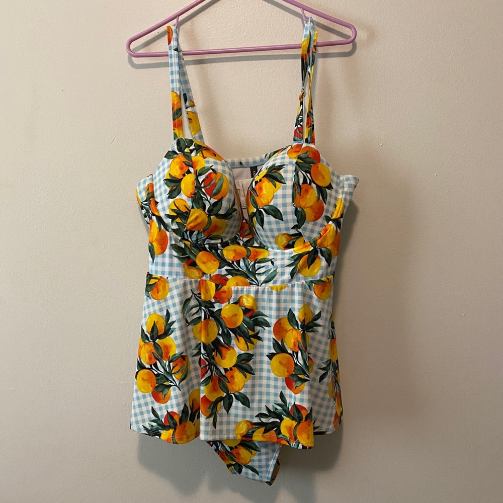 Blue Gingham & Oranges One-Piece Swimsuit